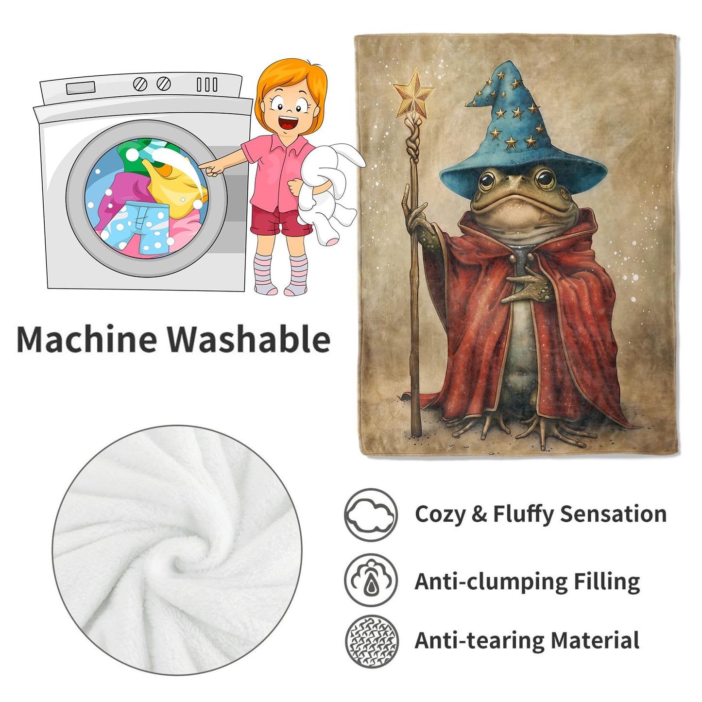 VODRM Wizard Frog Blanket Witch Magical Throw Blankets,Birthday Gifts for Kids Women Men & Animal Lovers,Lightweight Soft Fleece,for Sofa Couch Bed Room Artistic Decor 50x60in