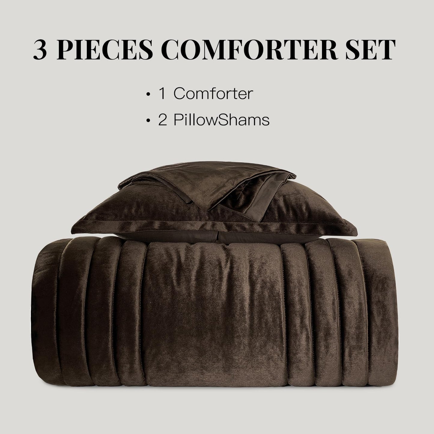 Bedding Velvet King Comforter Sets: Brown 3 Pieces Luxurious Ultra Soft Bed Set Suitable for All Seasons - Chocolate Cozy Striped Farmhouse Rustic Lightweight Men Women Bedroom Comforters with 2 Shams