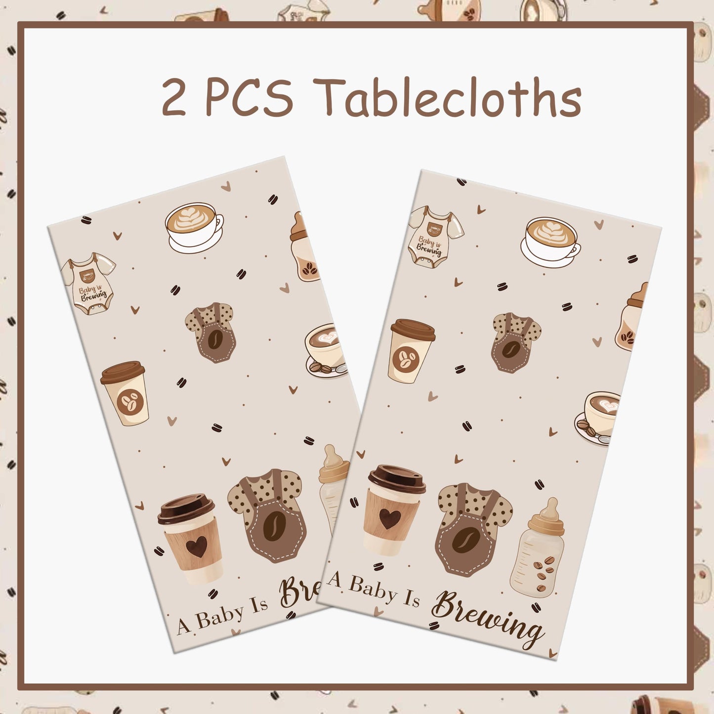 LUCKYQUBE Baby is Brewing Coffee Baby Shower Tablecloth, Neutral Brown Disposable Table Cover for Gender Reveal Party, Coffee Themed Baby Shower Supplies, Baby Bottle Tablecloth for Welcome Baby