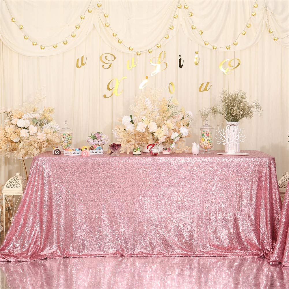 Eternal Beauty Fuchsia Pink Tablecloth, 50x80 Inch Sequin Rectangle Table Cover for Mother's Day Cake Dessert Exhibition Party Birthday Events