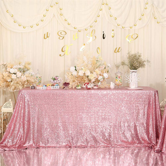 Eternal Beauty Fuchsia Pink Tablecloth, 50x80 Inch Sequin Rectangle Table Cover for Mother's Day Cake Dessert Exhibition Party Birthday Events