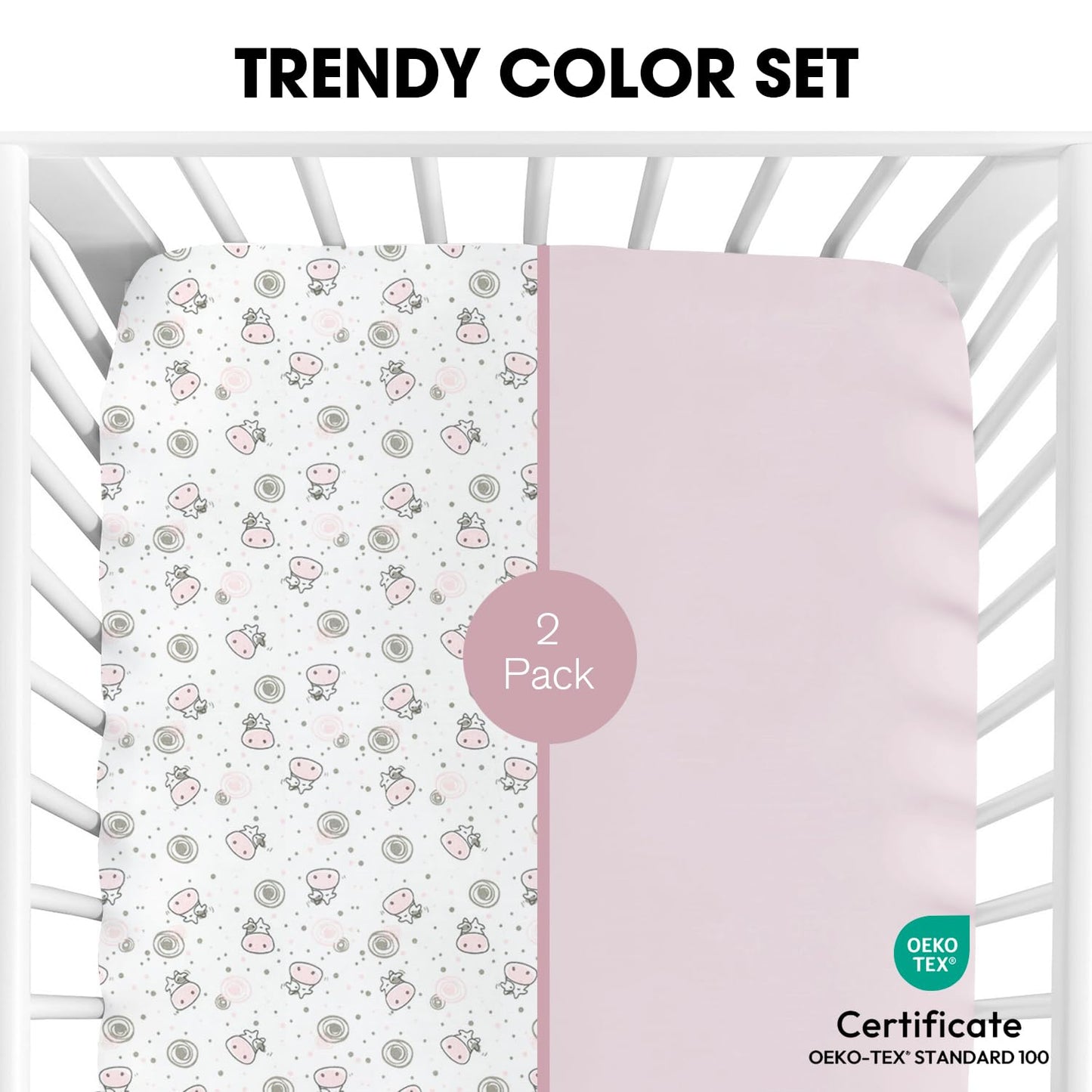 Little Grape Land Crib Sheets 2 Pack for Boys and Girls, Baby Neutral Crib Fitted Sheets for Standard Crib & Toddler Mattress, Super Soft Breathable Fitted Crib Sheet Set, Flying Cow