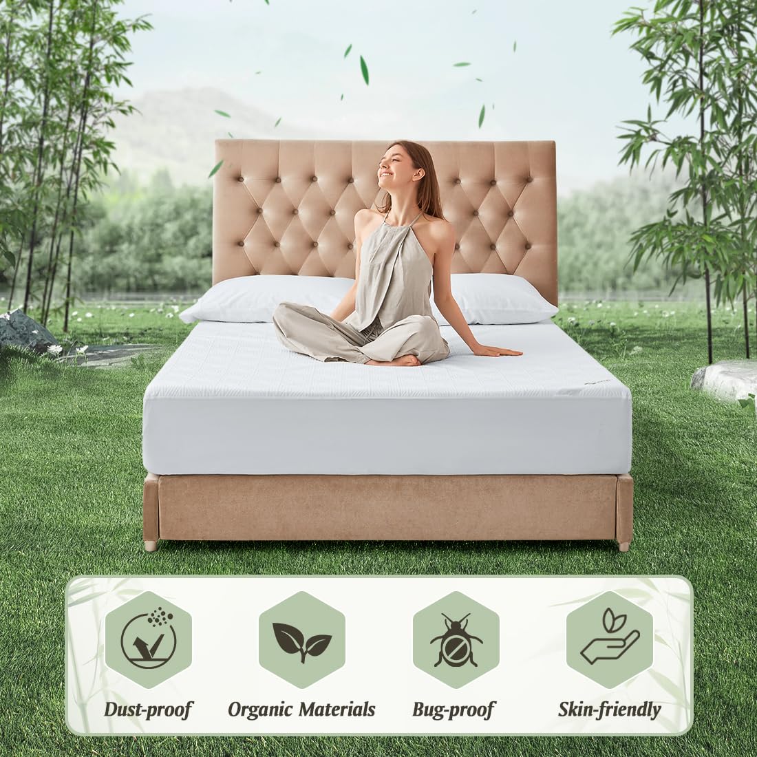 Premium Jacquard 100% Waterproof Twin Mattress Protector, Noiseless, Anti - Slip, Breathable Bed Cover, Rayon from Bambo, Quilted, Mattress Pad Sheet, Deep Pocket 8"-21"
