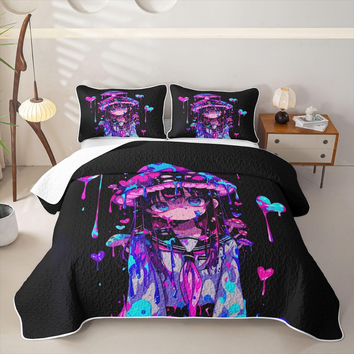 Erosebridal 3D Japanese Girl Quilts Twin Size - Anime Girl in A Sailor Uniform Bedspread Coverlet Set, Kawaii Anime Gift Quilt Coverlets 2Pcs (Only 1 Pillowcase)