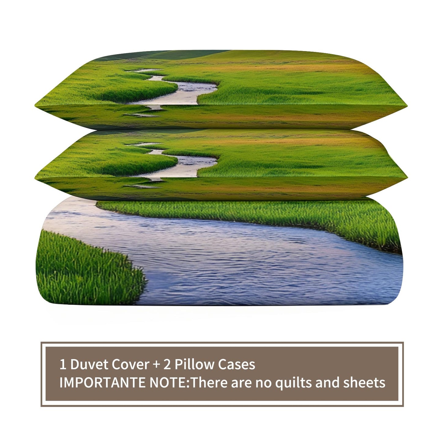 Grassland Comforter Cover 80" x 90", Green Prairie Bedding Full Size, Spring Landscape Duvet Cover with 2 Pillowcases