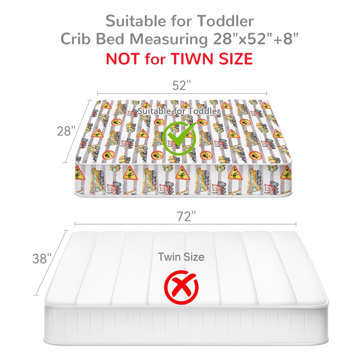 Mooreeke 4 Pieces Toddler Bedding Set - Grey Cool Heavy-Duty Vehicles Toddler Comforter Sets for Boys, Includes Comforter, Flat Sheet, Fitted Sheet and Pillowcase, Bed in A Bag for Baby Bedroom