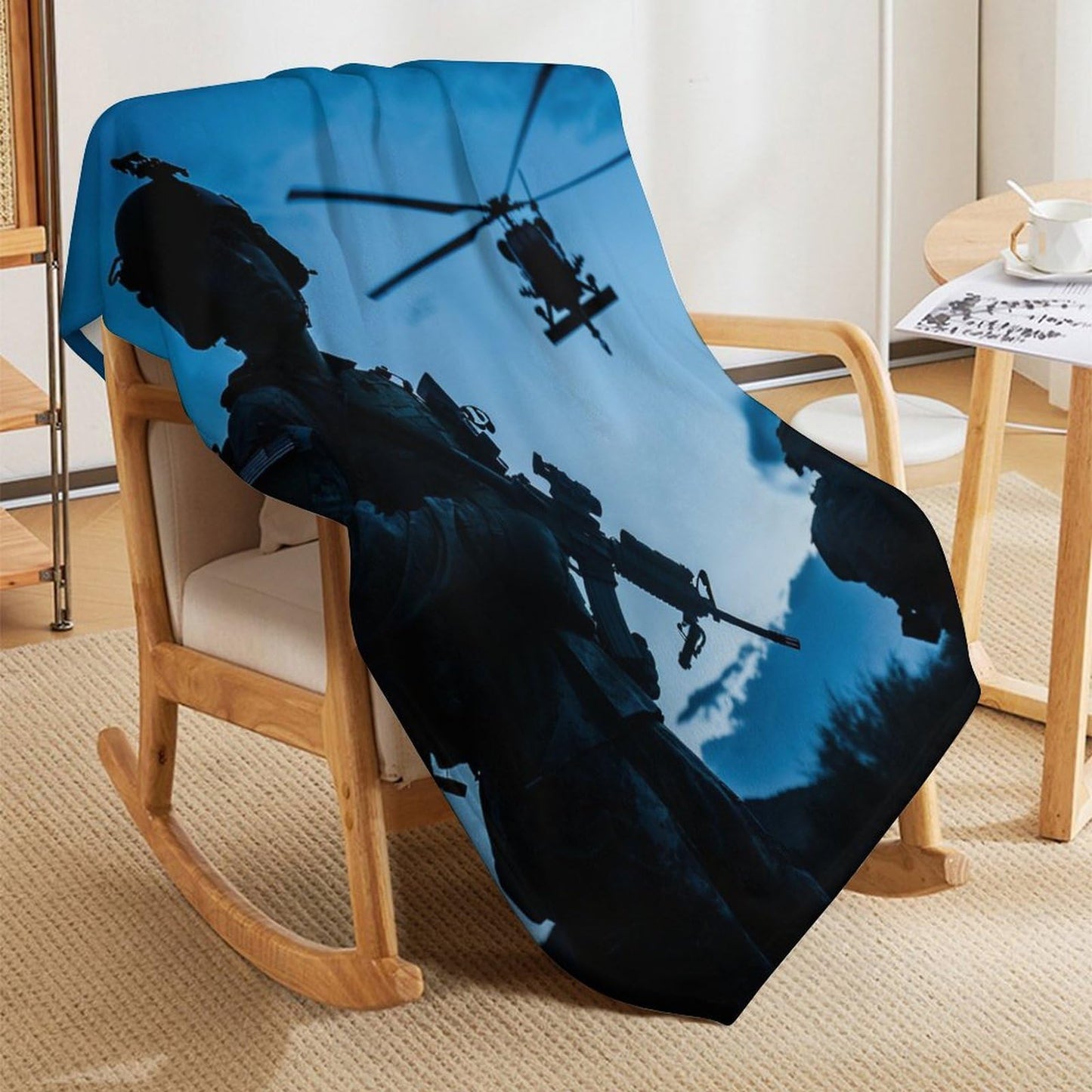 HDESDIS Funny Military Throw Blanket for Couch Bed, Soft Cozy Soldier Silhouette Sofa Decor Blankets for Women, Men, 30"x40"