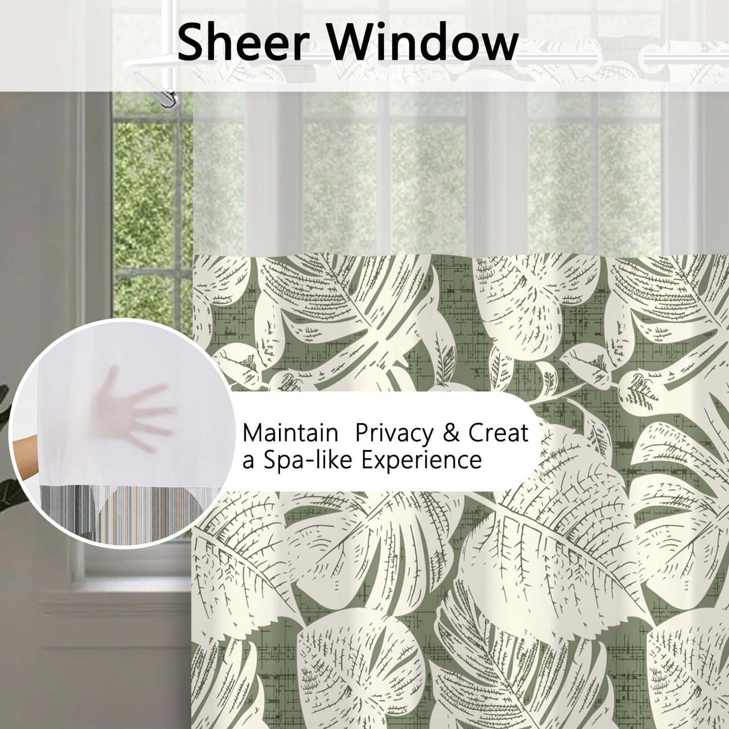 NAEMBCU No Hook Tropical Shower Curtain with Snap in Liner 71x74 Inch