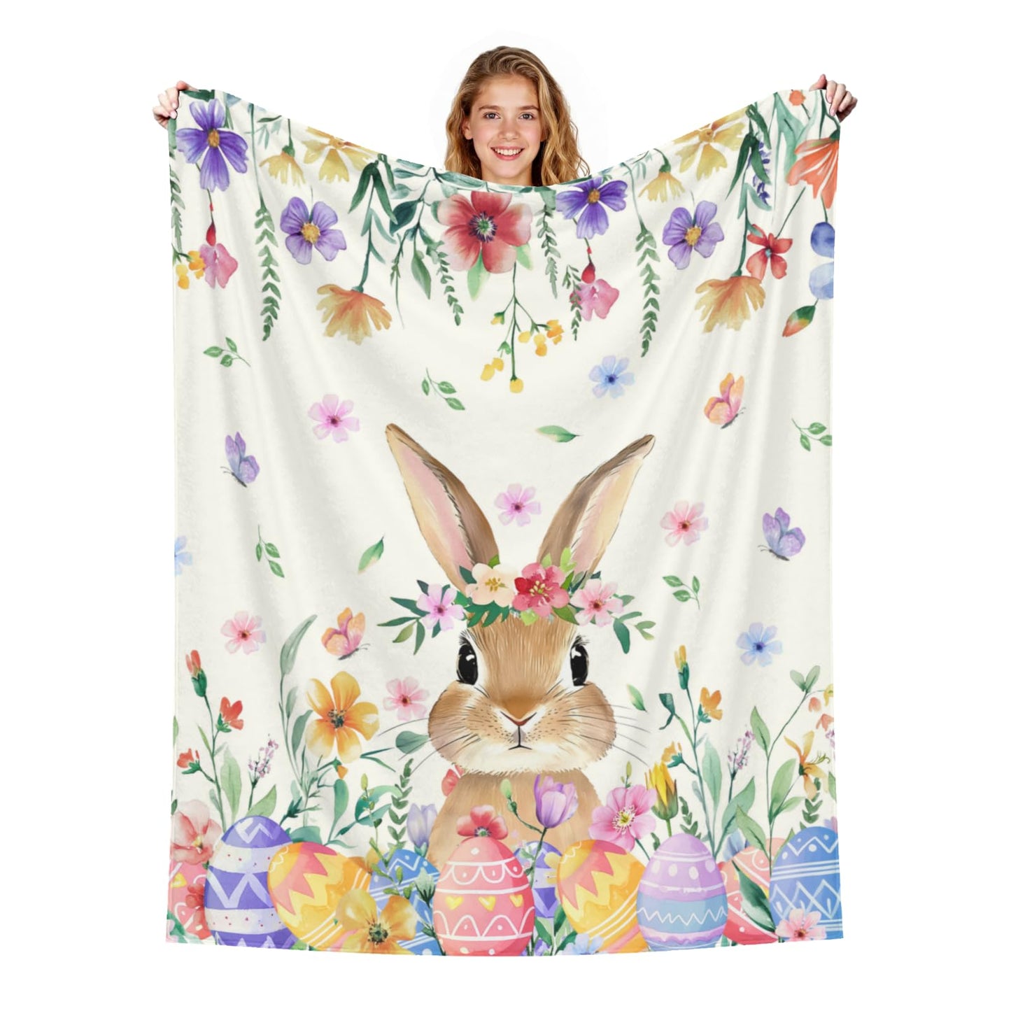 Arktrident Easter Rabbit Throw Blanket Spring Flower Soft Cozy Bed Blankets Plush Fuzzy Warm Lightweight Fleece Blankets for Couch Sofa Gifts 50"X60"