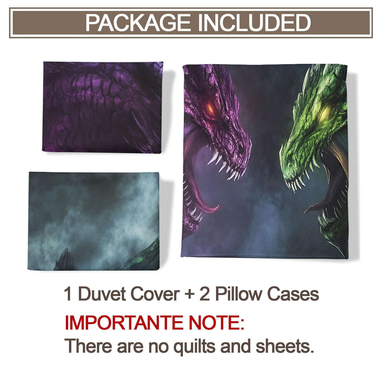 PAISUOQ Duvet Cover Queen Size - Fantasy Dragon Bedding & Home Decor, Mysterious Animals Comforter Cover with 2 Pillow Shams & Zipper, Microfiber & Easy Care, Purple Green Dragon Gifts