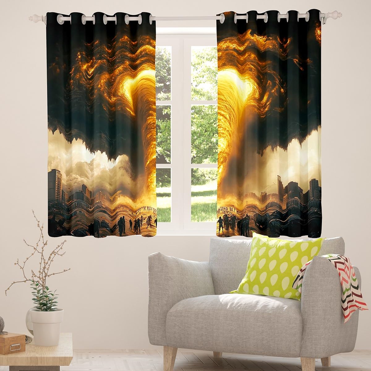 Erosebridal Glitter Tornado Curtains 38" Wx45 L,Tornados Window Curtains Drapes for Kids Boys Teens,Weather Storm Theme Room Decor