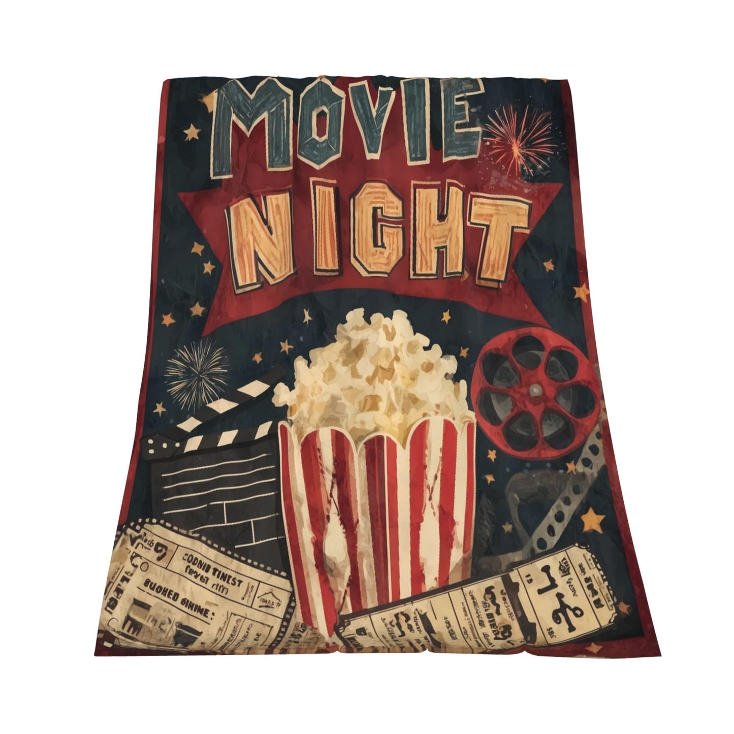 Movie Night Ticket Popcorn Flannel Throw Blanket Soft Cozy Blanket for Living Room Couch Sofa Bed 50 x 60 Inches
