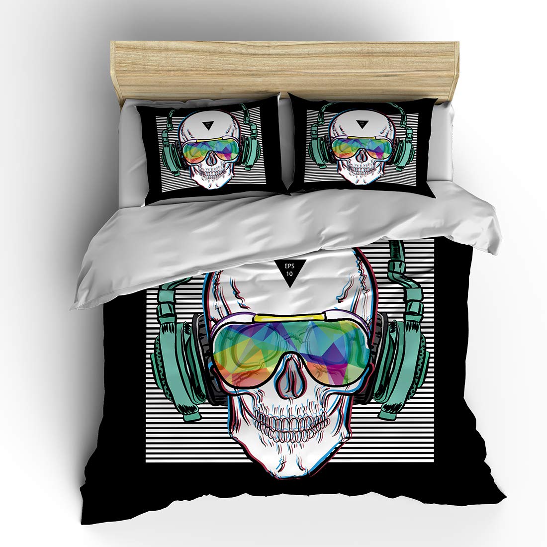SHOMPE Music Skull Comforter Sets Full Size Boys Girls Punk Rocker Skeleton Printed Soft Warm Bedding for All Season