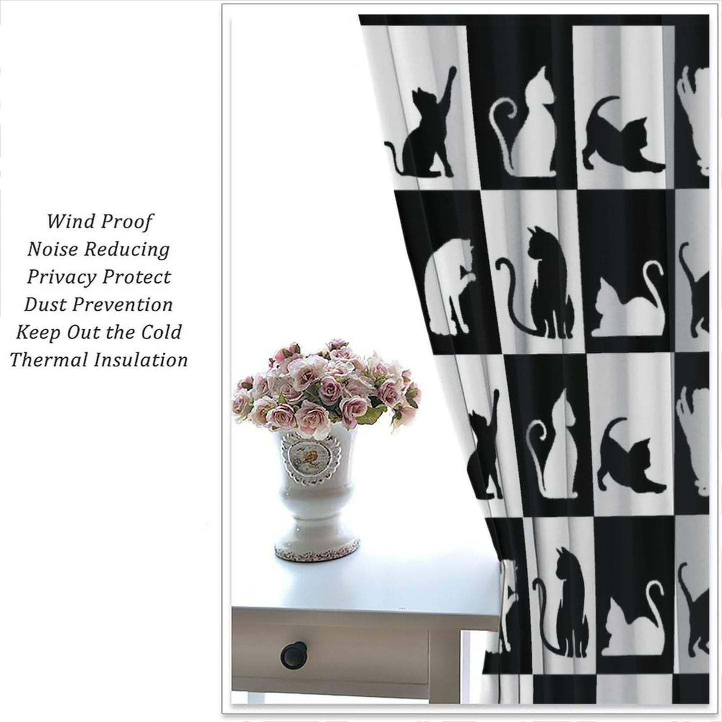 JADERYS Cat Blackout Curtains Modern Black White Cat Silhouettes Cute Funny Animal Farmhouse Rustic Kids Girls Boys Bedroom Living Room Kitchen Rod Pocket Decoration Window Drapes 2 Panels W21xL45in