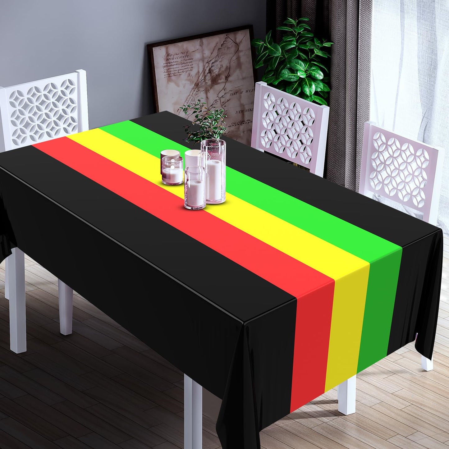 Oudain 6 Pcs Africa Flag Tablecloth Rectangle Plastic Tablecloth Disposable Table Cloths for Country Flag Table Cover for Family Kitchen Dining Decoration, 54 x 108 in(Black 1)