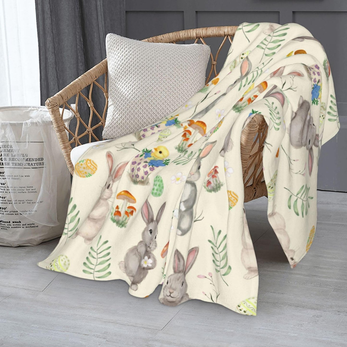 Cute Bunny Blanket 50"x40" Fuzzy Soft Cozy Happy Easter Day Eggs Throw Blankets Soft Throws Warm Lightweight Plush Fleece Throw Blanket for Kids Men Women Gift Bed Couch Sofa