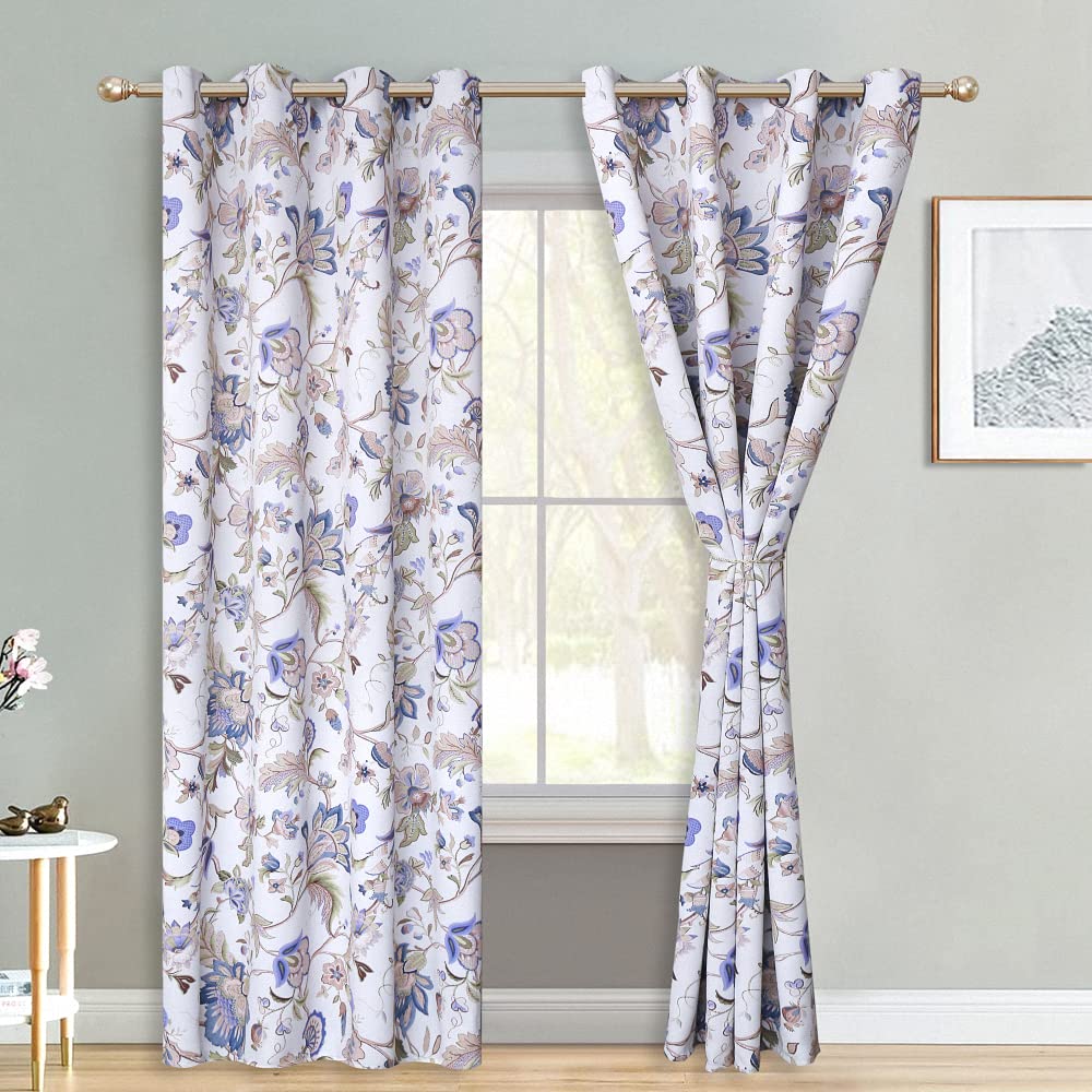 Wistown Blackout Farmhouse Branch Blossom Floral Curtains Grommet Top Room Darkening Drapes for Bedroom, Living Room, Dining Room, Purple, 52 by 63 inch, 1 Panel