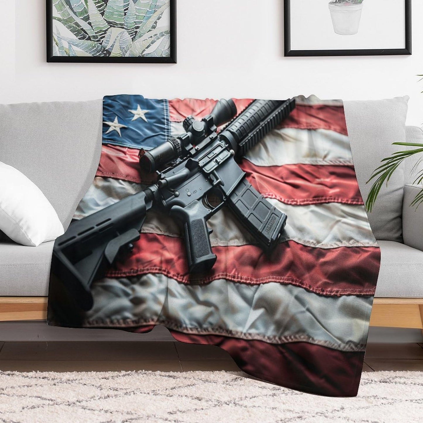 TOWINSFB American Flag Military Throw Blanket, Warm Cozy Soft Blanket Gun Theme July Fourth Blanket for Bed Couch Sofa, 30"x40"