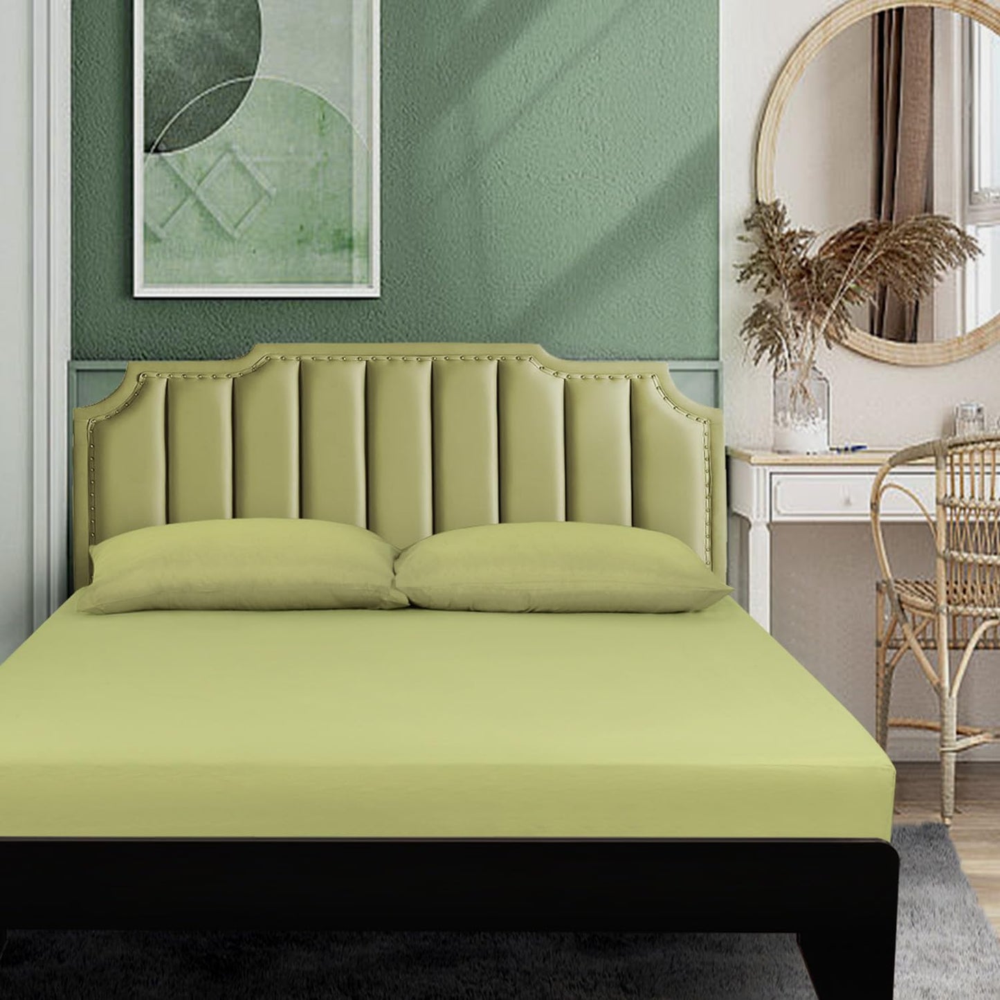 Lirex Fitted Queen Sheet Cotton, 300 Thread Count Soft Breathable, 8-10" Deep Pocket Sheet for Hotel Home, Green