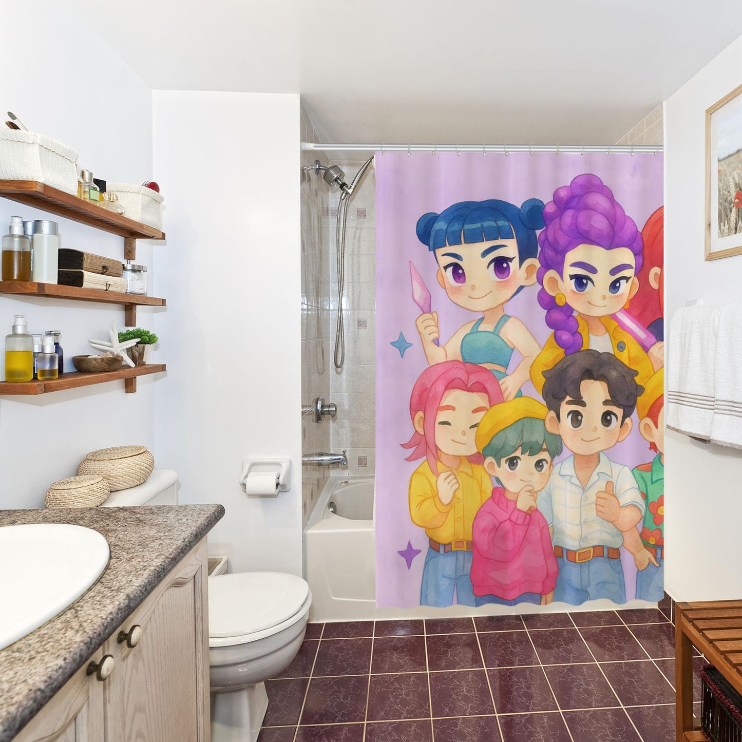 Funnytree Dreamy Purple Korean Hunter Music Shower Curtain 72"x72" - Waterproof Fabric Bathroom Decor for Girls,Teens,Women,Fans,Daughter, Durable Easy Care Washable (Hooks Not Included)