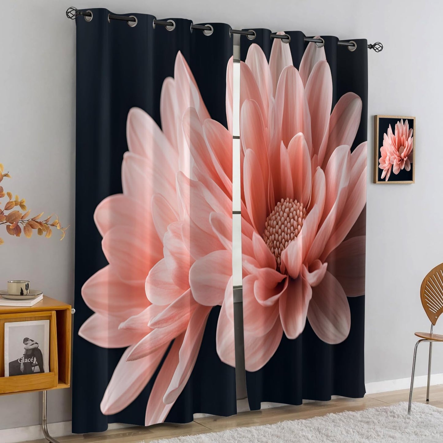 JAXIUOF Pink Flowers Curtains for Bedroom 110 Inches Long 2 Panels, Large Floral Blackout Curtains, European Flowers Window Treatment, Thermal Insulated Drapes for Bedroom Office Kitchen