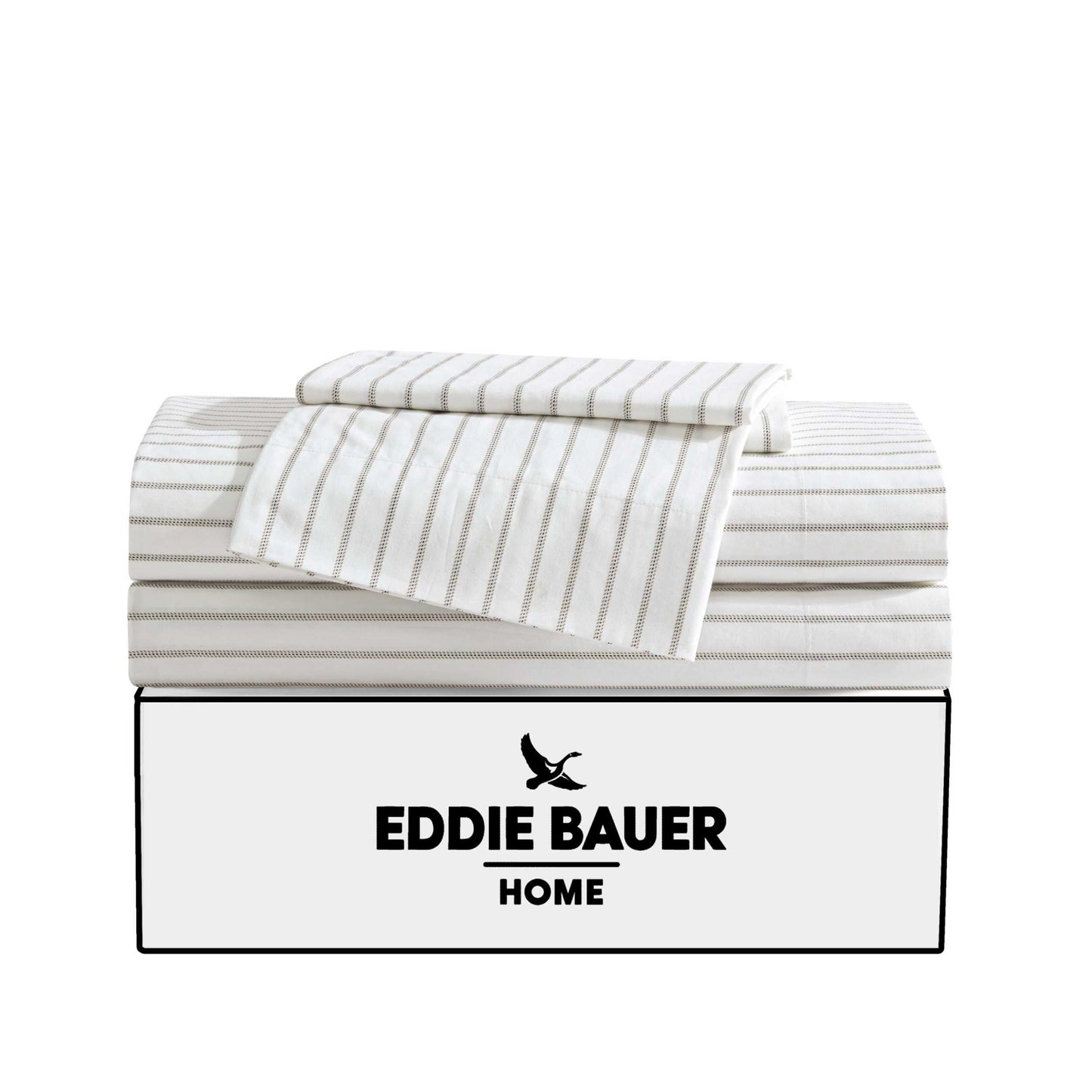 Eddie Bauer - Twin Sheet Set with Fitted Sheet & Pillowcase, 100% Cotton Percale Bedding, Crisp & Cool, Dorm Room Essentials, Essential Stripe Beige