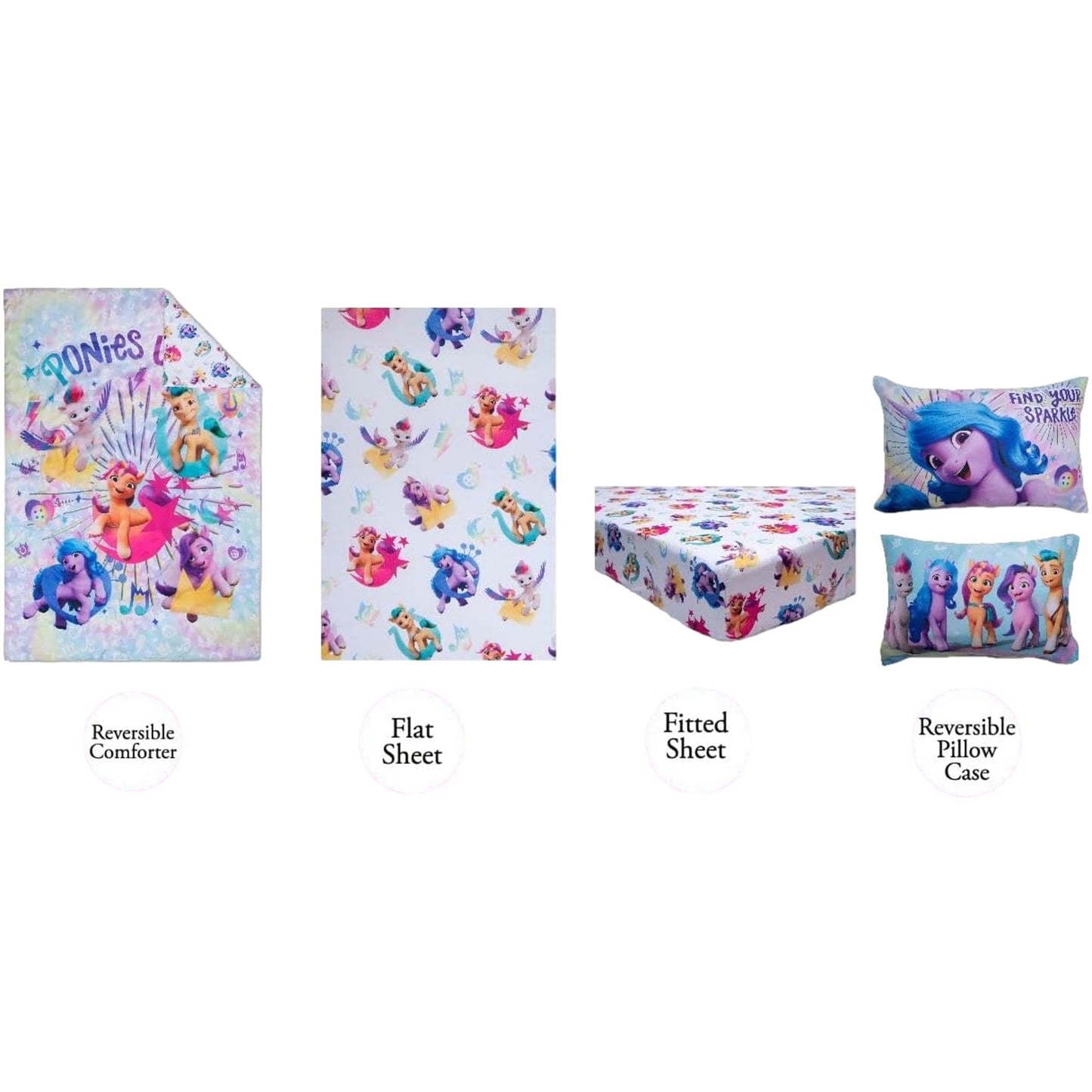 My Little Pony 4 Piece Toddler Bedding Set - Includes Quilted Comforter, Fitted Sheet, Top Sheet, and Pillow Case - My Little Pony Character Design for Toddler Bed