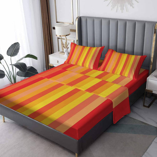 zcsm Queen Sheet Set - Striped Bed Sheets, Burnt Orange and Yellow Stripe Bedding Sheets & Pillowcases, Soft & Deep Pocket & Wrinkle Free Sheet Set, 1 Fitted Sheet, 1 Flat Sheet, 2 Pillow Cases