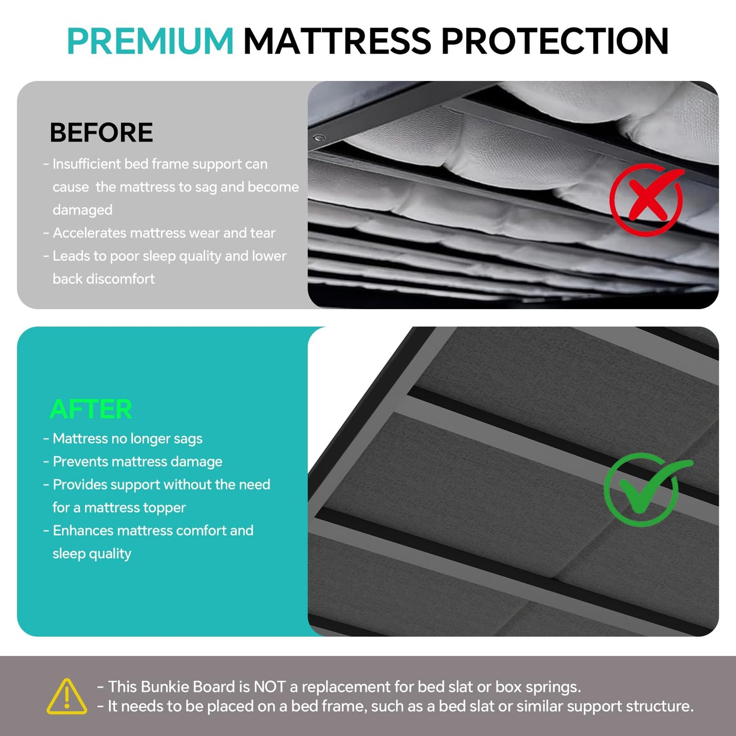 UINTAI Bunkie Board Queen Size (60"x80"), Anti-Sag Support Board for Slatted Bed Frame, Light and Thin, Moisture Resistant