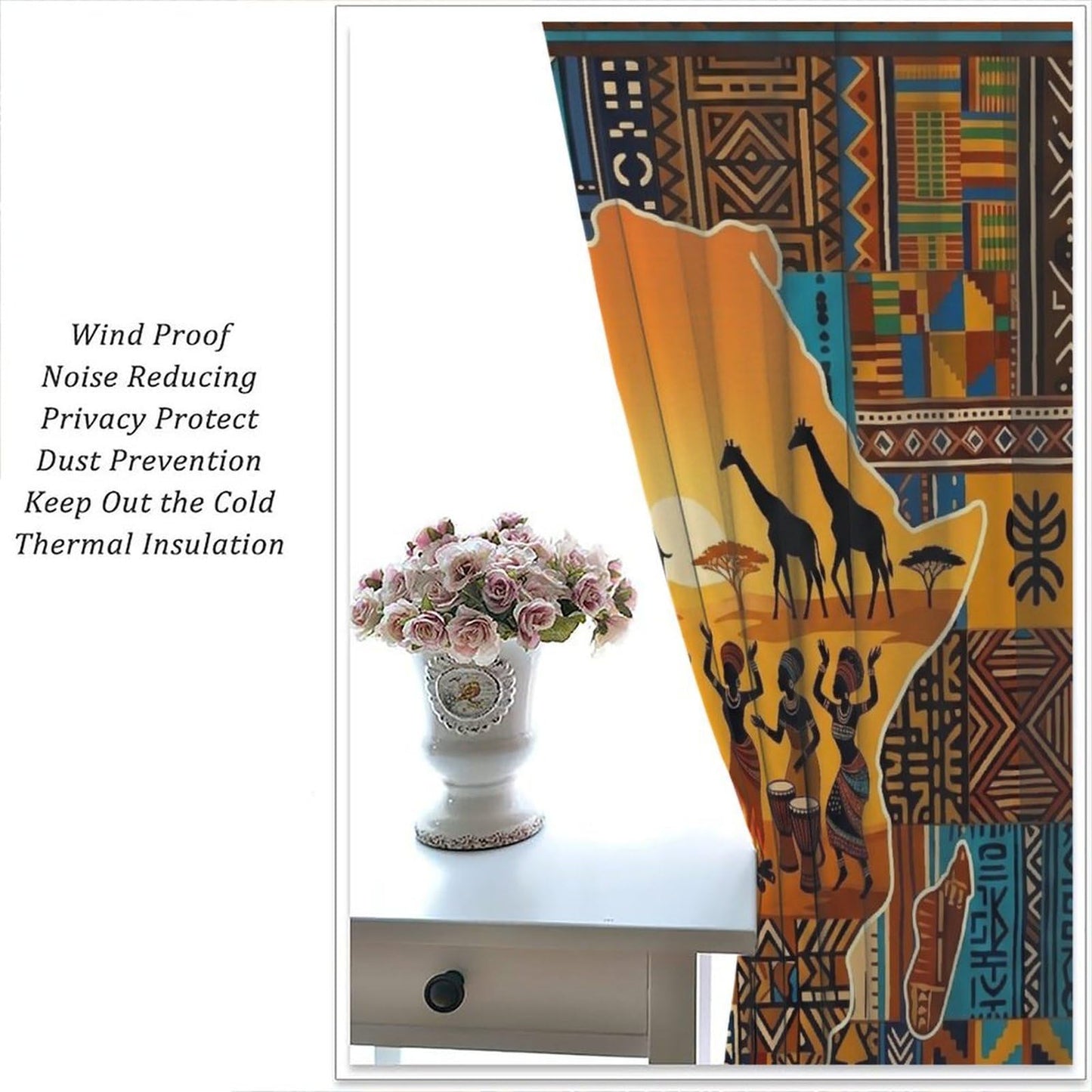 PHTAYOT African Curtains Abstract Aztec Tribal Map of Africa Boho Kuba Ethnic Style Pattern Blackout Window Treatments for Bedroom Living Room Rod Pocket Drapes 2 Panel Set,52x84Inch