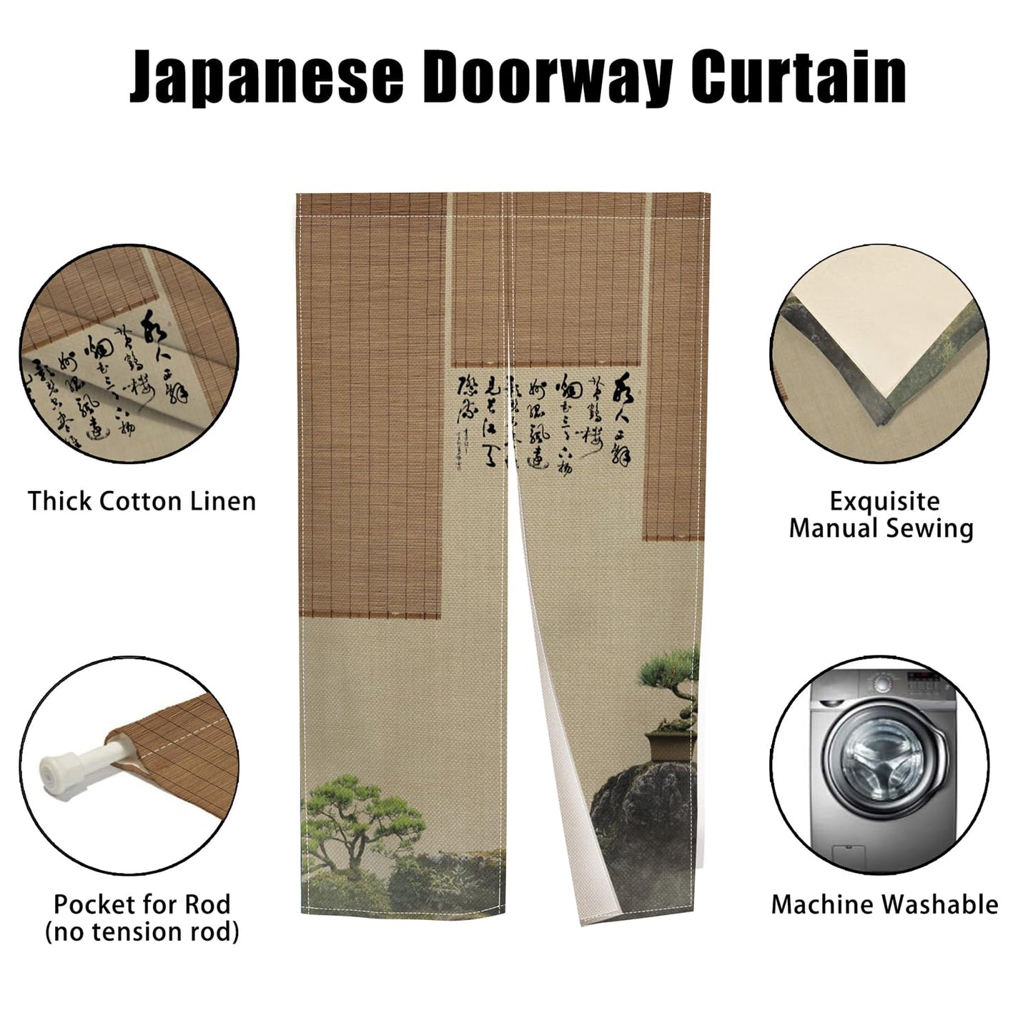 Leowefowa Japanese Noren Doorway Curtain Long Style Japanese Traditional Pine Trees Mount Printed Fengshui Curtain for Doorway Tapestry for Hanging Room Divider Kitchen Home Decor, 33.5"x 70.9"