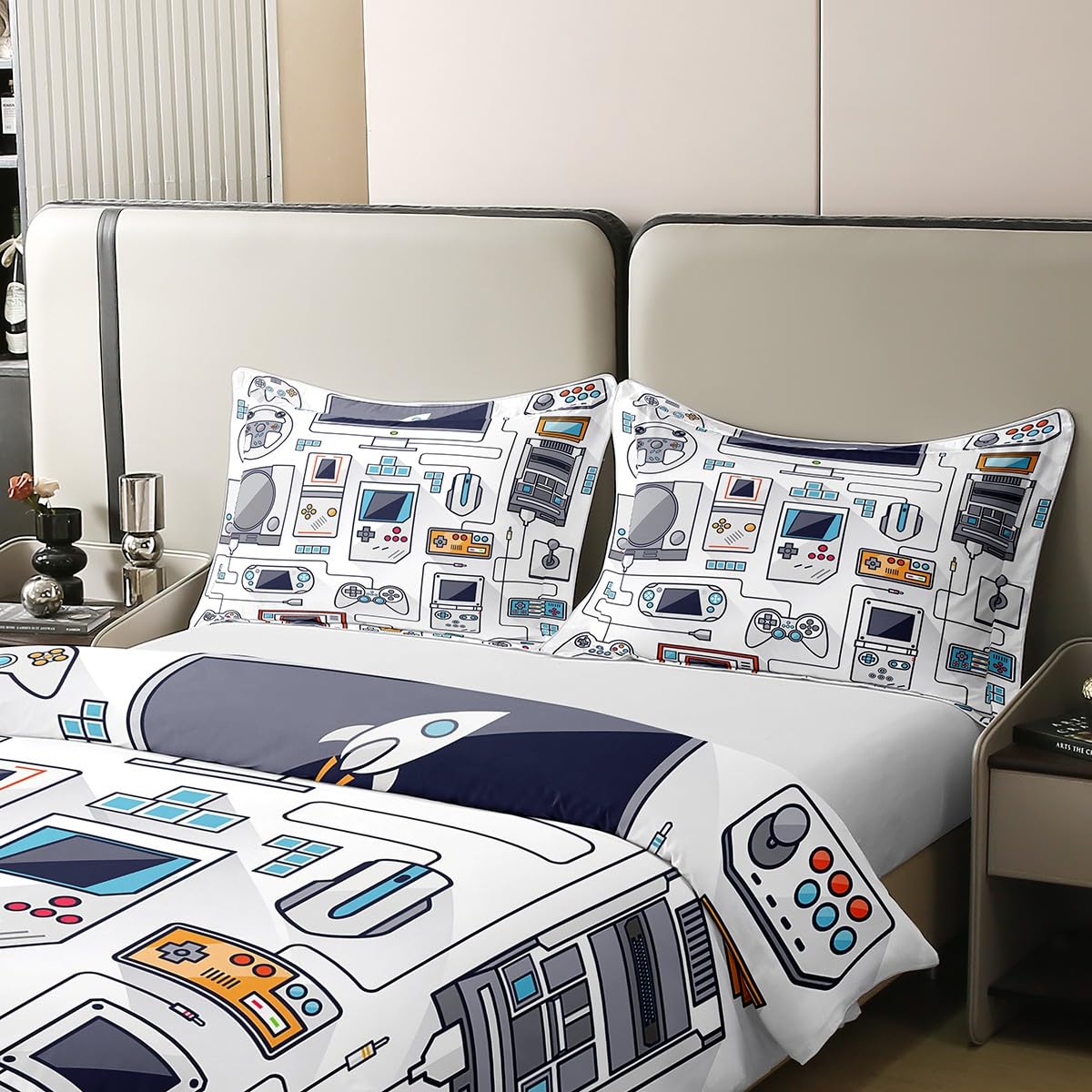 Erosebridal 100% Cotton Gamer Bedding Sets for Boys,Gaming Duvet Cover Set Twin Size, Video Games Comforter Cover,Gamepad Designs Bed Teen Boys Bedroom,Joystick Controller,2 Pcs with 1 Pillow Sham