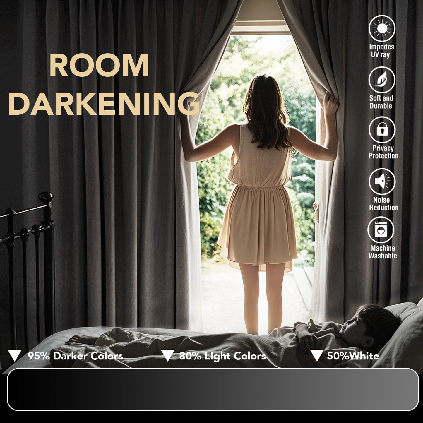 H.VERSAILTEX Blackout Curtains Thermal Insulated Window Treatment Panels Room Darkening Blackout Drapes for Living Room Back Tab/Rod Pocket Bedroom Draperies, 52 x 84 Inch, Ivory/Cream, 2 Panels