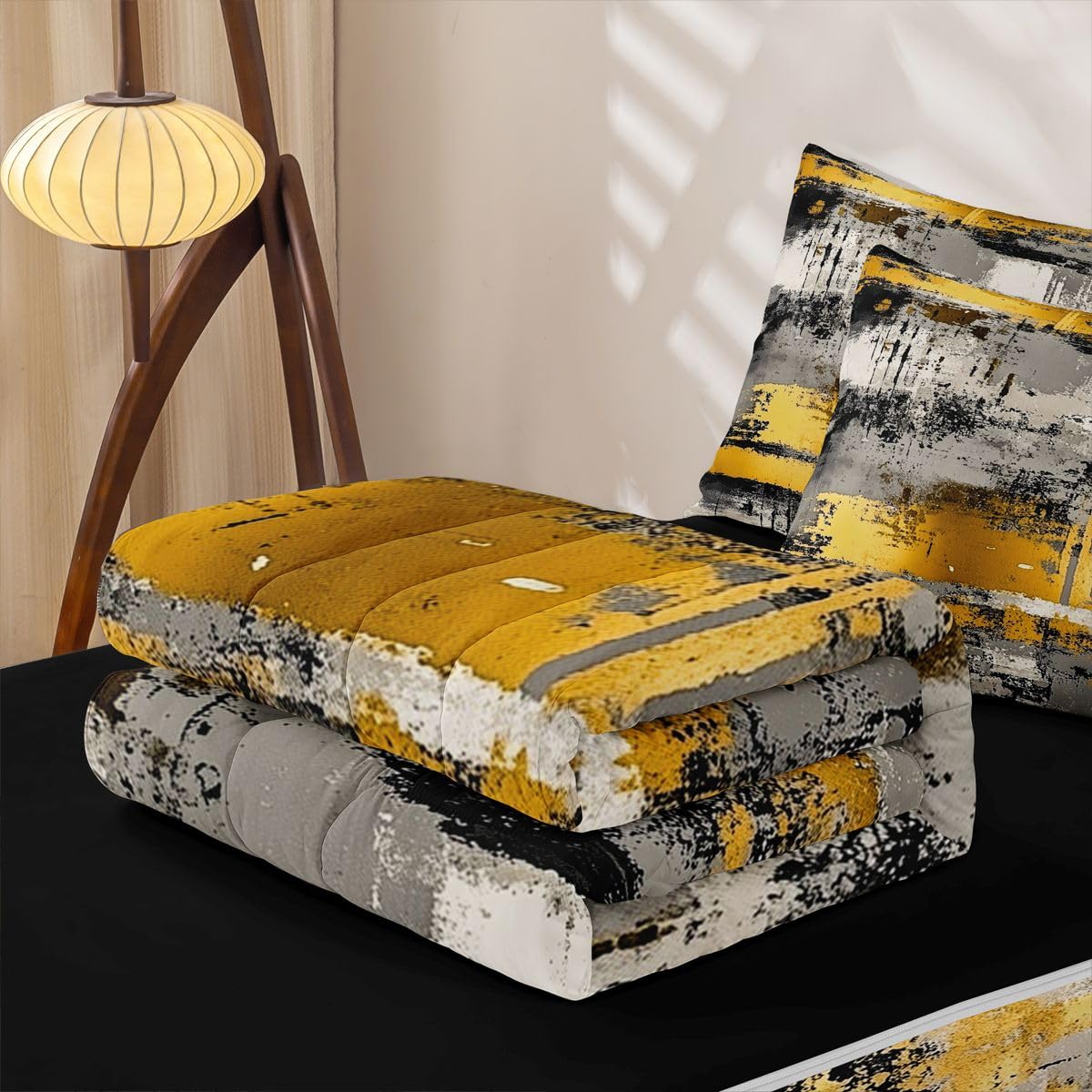 jejeloiu Abstract Zipper Bedding for Kids Modern Art Style Full Comforter Set with Fitted Sheet 2 Pillowcases Retro Bed in a Bag Soft Lightweight Microfiber