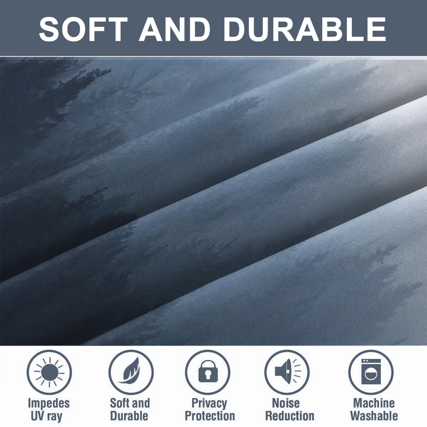 AWERT Blackout Curtains for Bedroom Navy Blue Ombre Forest Window Drapes 2 Panels for Living Room Heat Blocking 21x63inch
