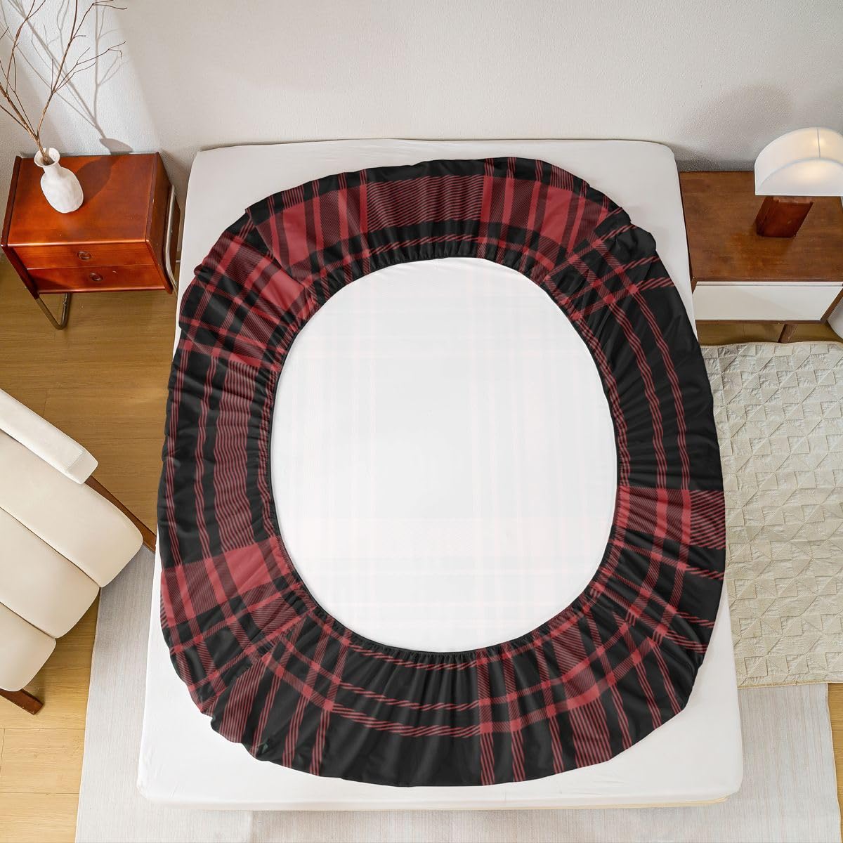jejeloiu Classic Red Black Plaid Fitted Sheet with 1 Pillowcase Twin Size Checkerboard Bed Sheets Set 16" Deep Pocket Boys Girls Farmhouse Bedding Aesthetic Grid Teens Bedroom Decor Breathable