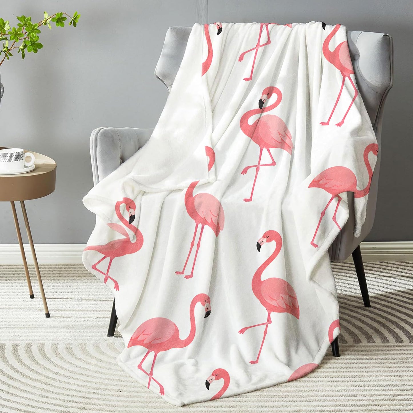 dhakalrlde Pink Flamingo Blanket, Minimalist Tropical Bird Throw Blanket Gifts for Women Girls, Lightweight Warm Cozy 60×50 inch Flannel for Couch, Travel, Bed, Decor