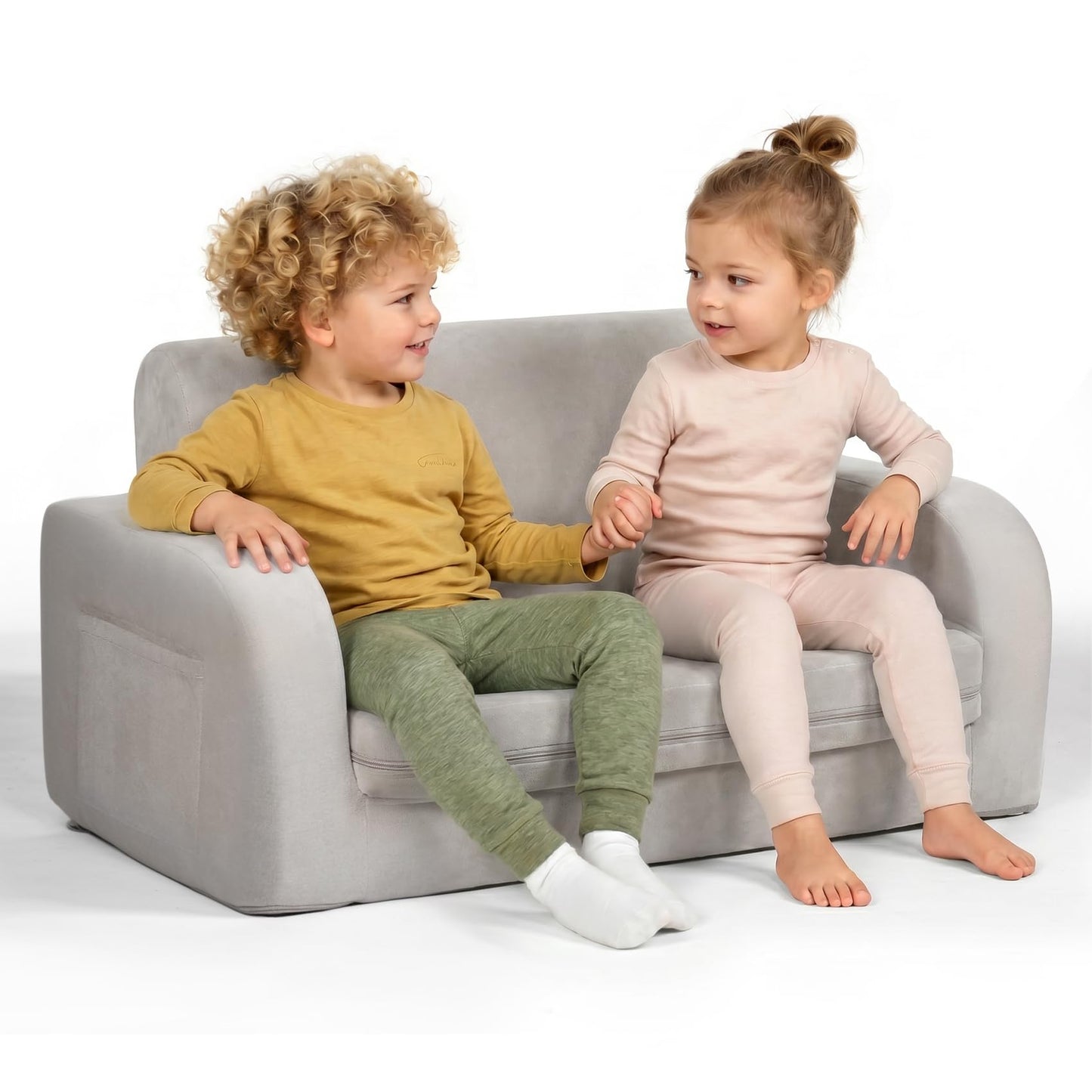 little dove 3-in-1 Extra Wide Convertible Kids Couch, Flip Open Kid Sofa, Machine-Washable Kid Couch for Girls, Kids Sofa for Fun Playtime, Gray