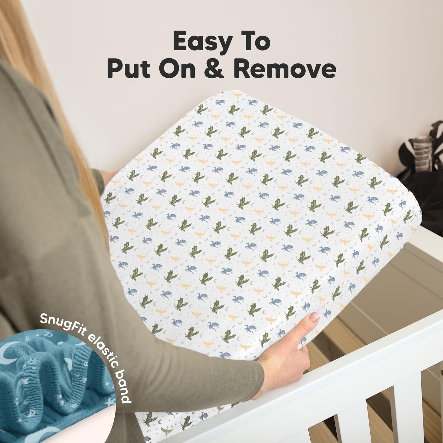 KeaBabies 2-Pack Organic Cotton Crib Sheets for Boys, Girls - 52x28 Fitted Crib Mattress Sheet Neutral, Breathable Cover for Baby Bed Set, Toddler Mattress, Soft & Cute Prints (Dragon Tale)