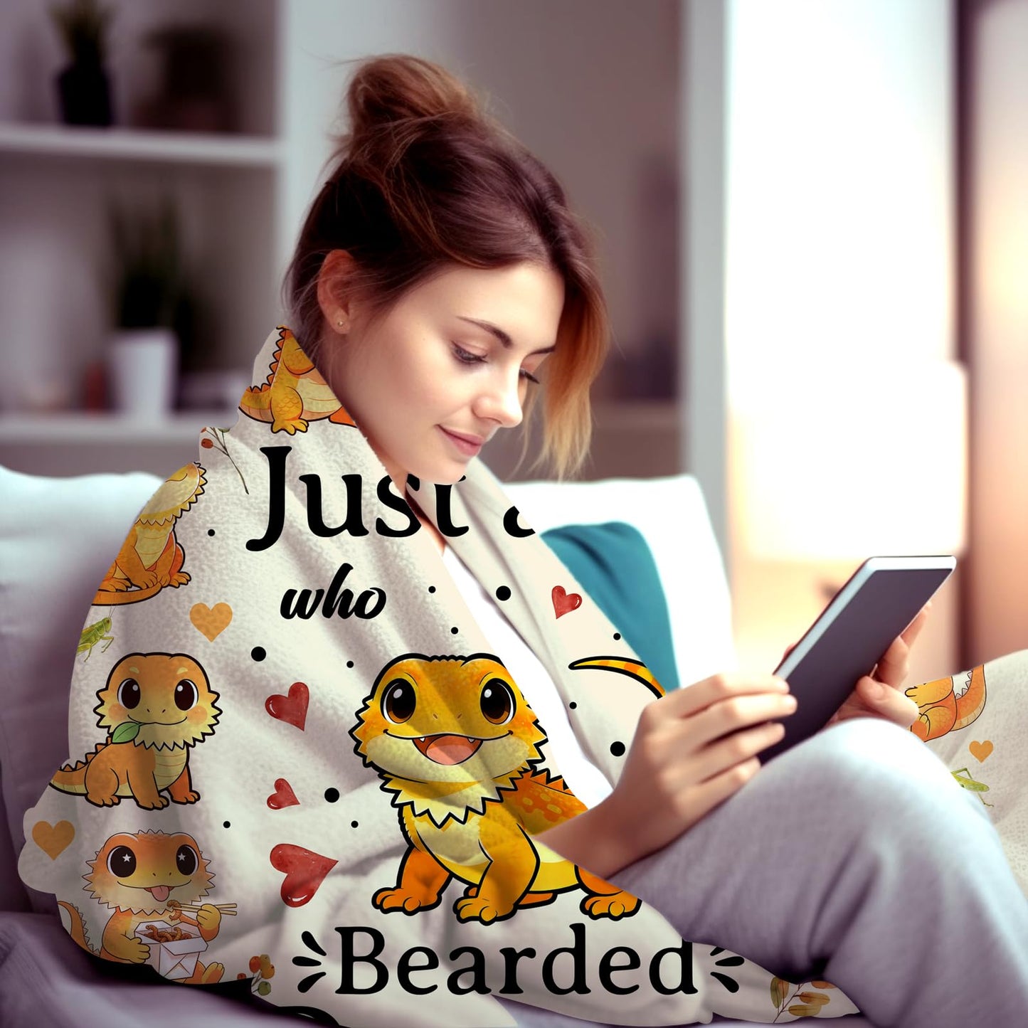 MOUND BOOM Bearded Dragon Blanket Gifts for Humans Women,Lizard Reptile Accessories Just A Girl Who Loves Bearded Dragon Throw Blankets,Lizard Gifts for Adult Girls Teens 50"X40"