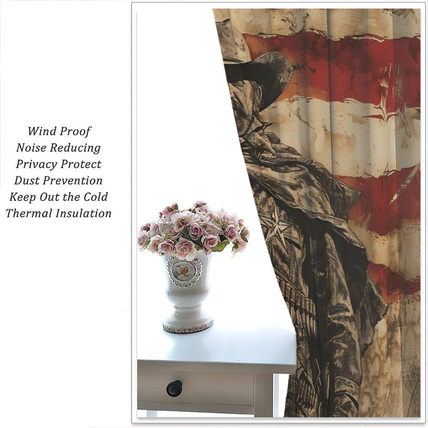 Nanacur American Flag Cowboy Curtains, Vintage Western Rod Pocket Window Treatment for Kitchen Boys Teens Adult Bedroom Living Cafe Drapes 41" W X 45" L (No Blackout)