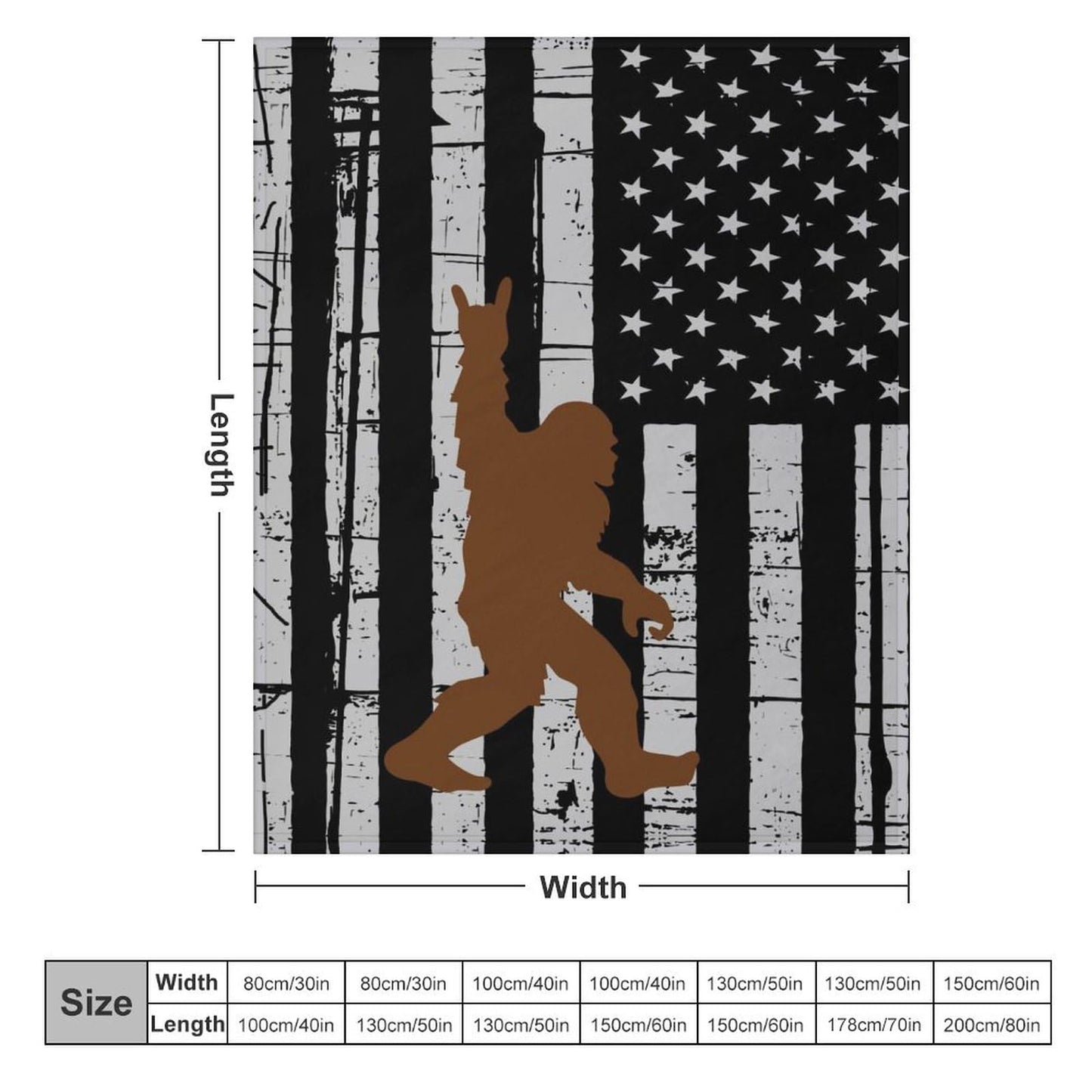 American Flag Sasquatch Throw Blanket for Teens Boys Girls and Adults Soft Warm Cozy Funny Midweight Food Flannel Blankets for Couch Sofa Bed Camping Travel Home Decor 40" X 50"
