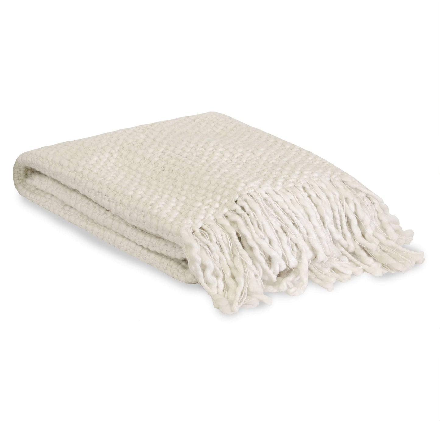 VUE Throw Blanket - Effie Solid Knit with Tassles, Throw Blankets for Couch or Bed, 50" x 60", Antique White