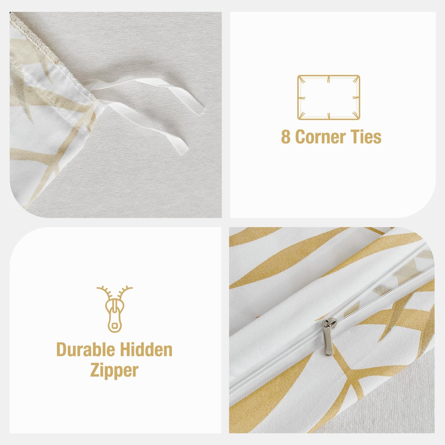 Lekesky King Duvet Cover Set, White and Gold Tropical Palm Leaf Pattern Comforter Cover King Size, 3 Pieces Soft Microfiber Bedding Sets with Zipper & 2 Pillowcases, Comforter Not Included