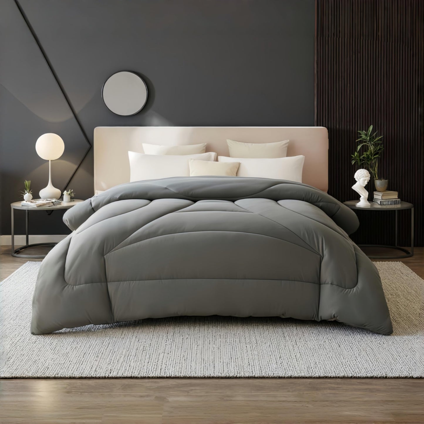 Yuncojin Down Alternative Comforter King Size,Soft Fluffy Duvet Insert for All Seasons,Lightweight Winter Bed Quilt,Skin Friendly,Gray,104"x90"