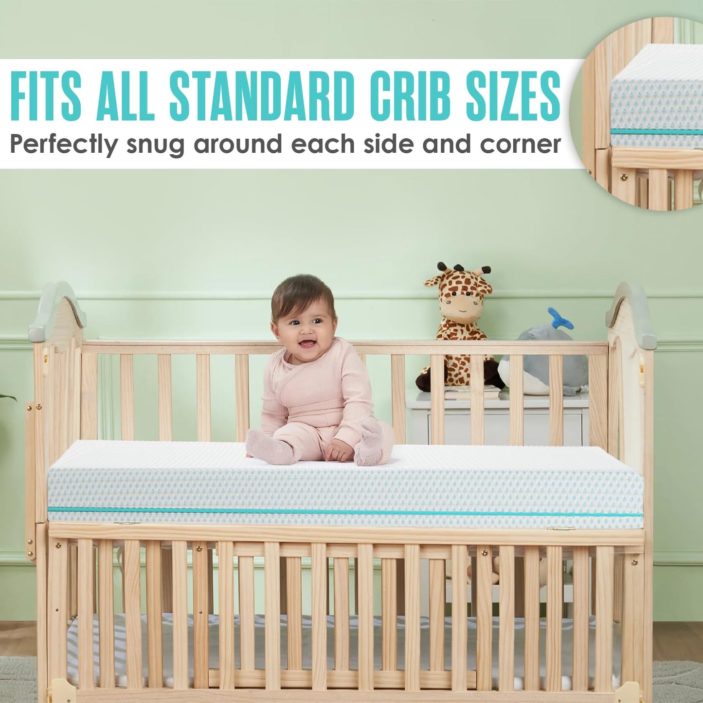 Sleepah 6" Crib & Toddler Bed Mattress - Made in USA – Waterproof Washable Breathable Soft Fabric - Dual Sided Cooling Memory Foam – CertiPUR & OKEO-Tex Certified Mattresses for Baby & Toddlers Blue