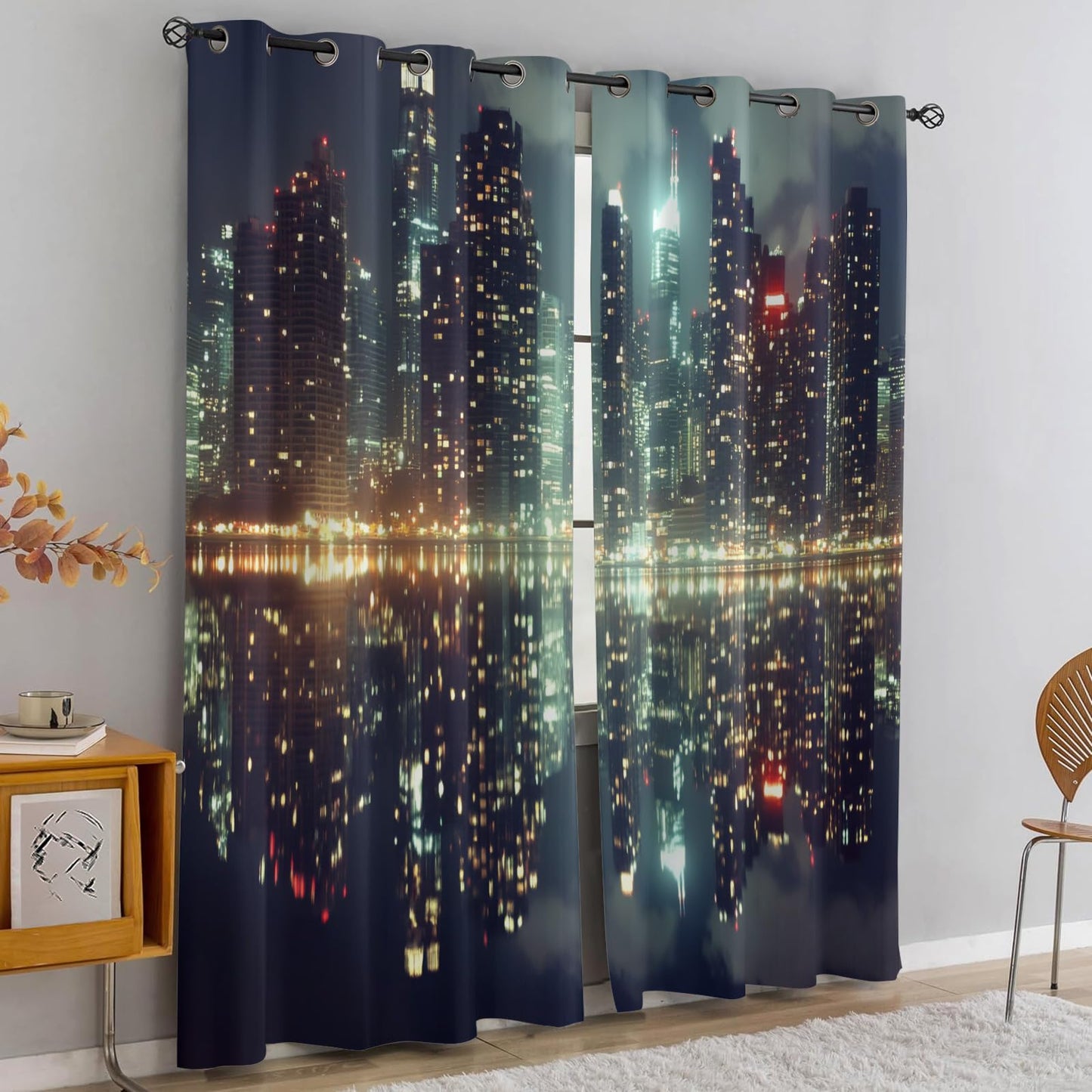 YXQAIED City Curtain, City Night View Curtains for Bedroom Living Room, Urban Landscape Blackout Curtains & Home Decor, Window Curtain 39 Inch 2 Panel Set