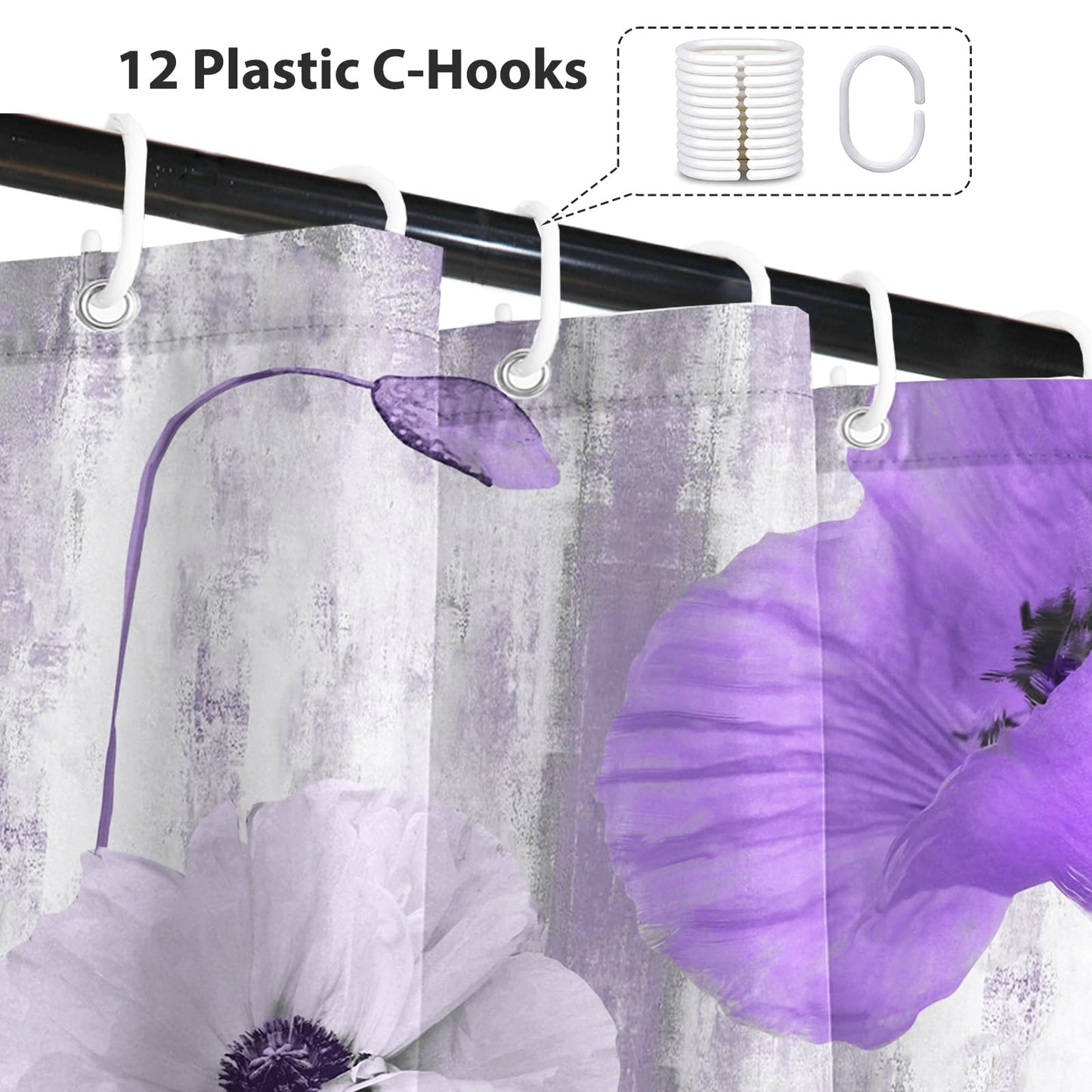 GICDSU Purple Floral Shower Curtain, Boho Farmhouse Flower Shower Curtains for Bathroom, Watercolor Turquoise Poppy Shower Curtains, Washable Fabric Bathroom Curtains with Hooks, 72x72 Inches