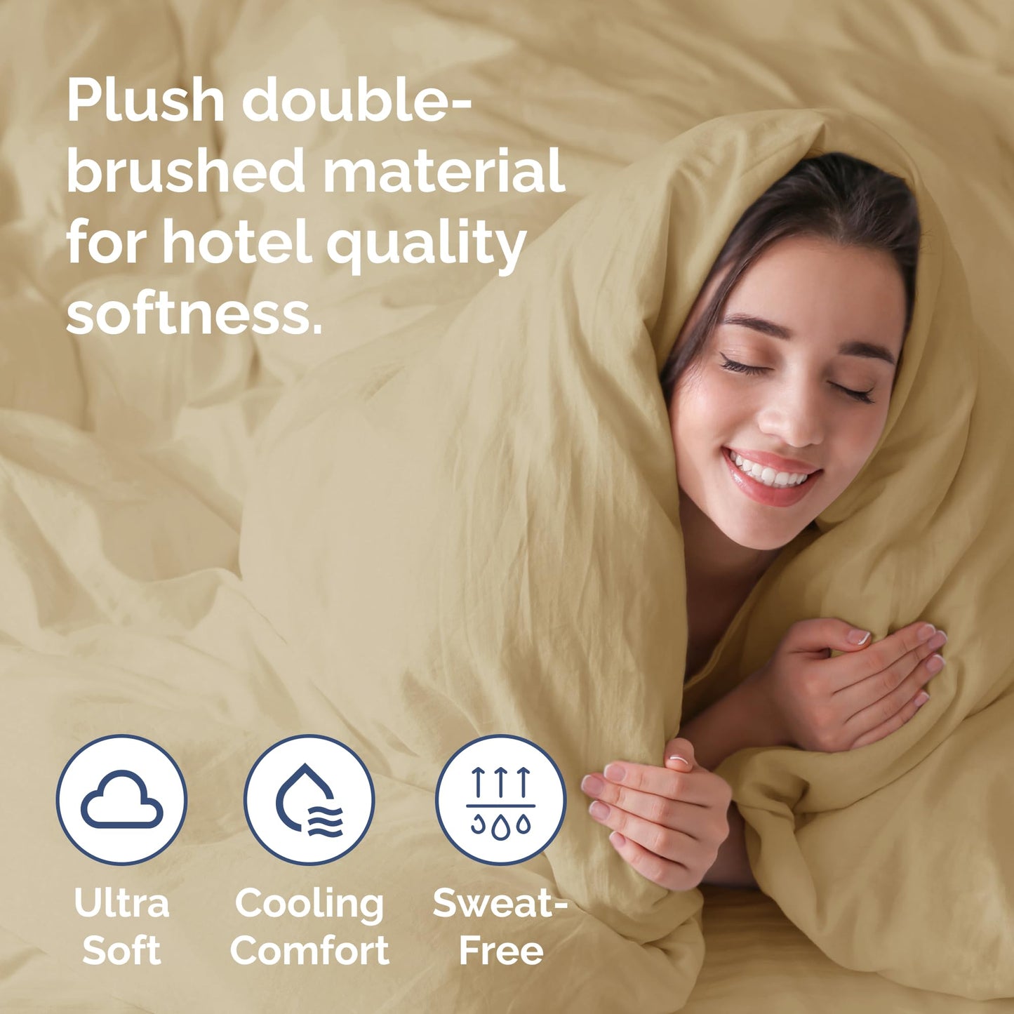 Duvet Cover Queen Size Set - Extra Soft Queen Duvet Cover 90" x 90" with 2 Pillow Shams - Hotel Luxury, Easy Care and Fade Free w/ Zipper Closures & Ties - All Season, Comfy, Cozy & Breathable (Beige)