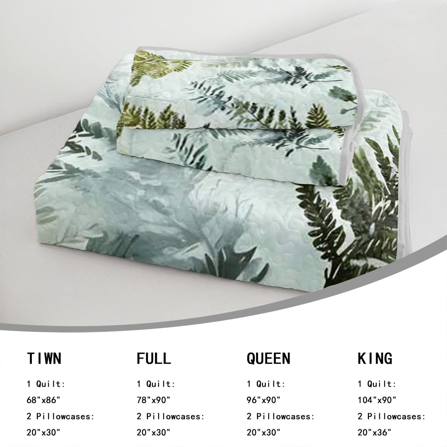AILONEN King Size Green Leaves Print Quilted Comforter Set, 3-Piece Botanical Forest Bedspread Coverlet,Nature Quilted Bedding with 2 Pillowcases